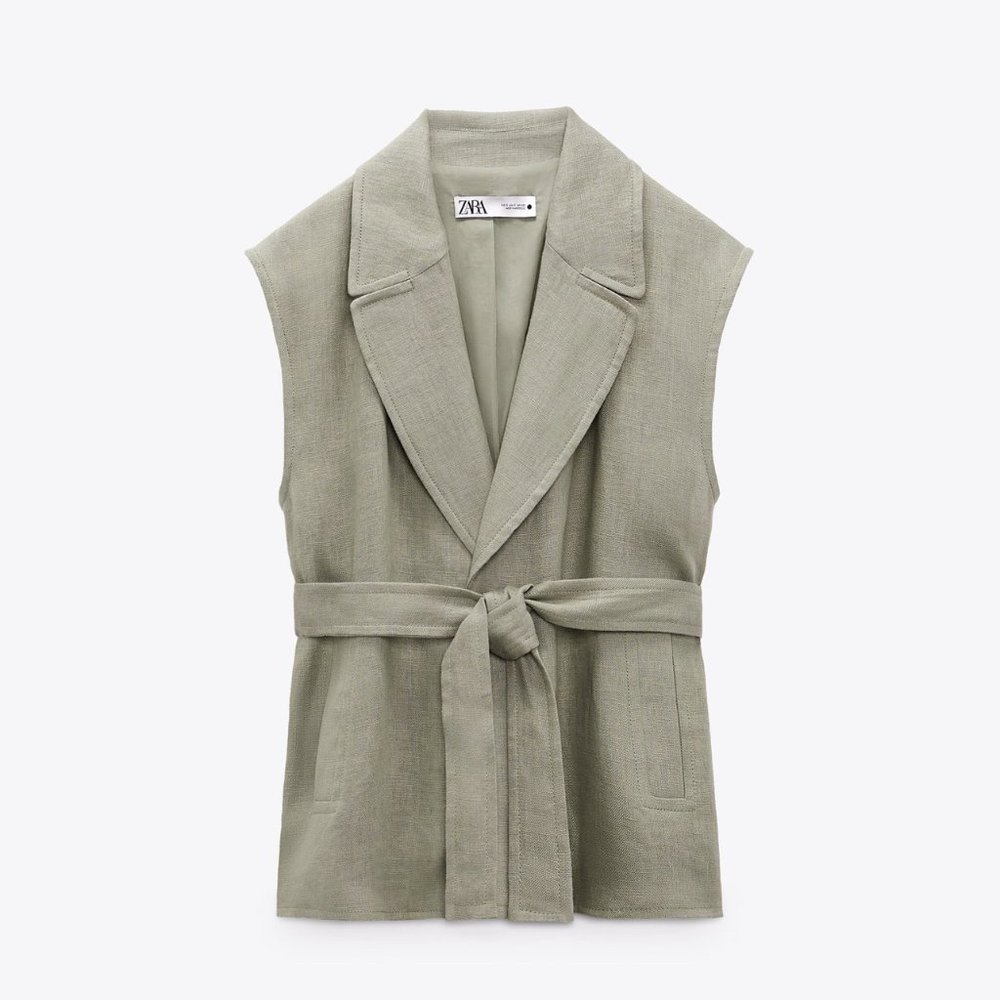 Zara linen vest with tied self belt.